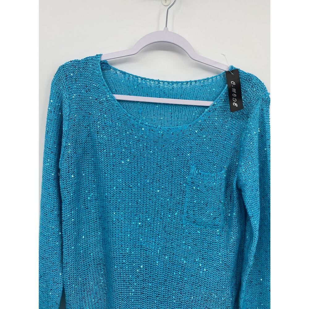 C-Mode Scoop Neck Pullover MSequin Knit Sweater Blue Size Small - Picture 3 of 8